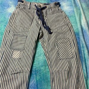 We The Free Navy and White Striped moxie barrel jeans